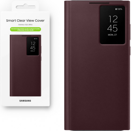 Samsung ���� S22 Ultra 5G S908 Clear View Cover Burgundy Packing Or - (EF-ZS908CEEGEE)