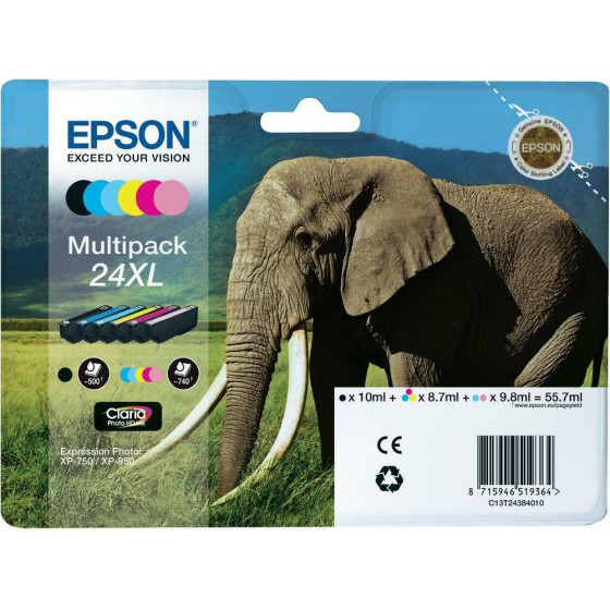Epson Ink T243840 Multipack 6 Colours Claria Photo HD Ink Elephant - (C13T24384011)