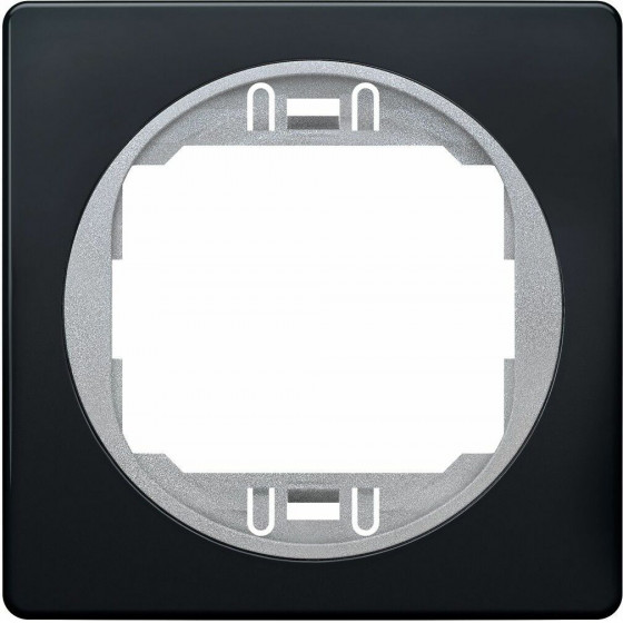 Eon E6801.E1S One-Gang Frame 80x80, soft-Touch Black With Silver Holder - (ERW-EON-E6801.E1S)