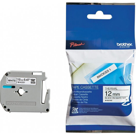 Brother P-Touch Non Laminated M-Band Black On White 8m x 12mm - (MK231BZ)