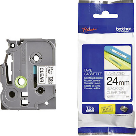 Brother P-Touch Black On Transparent 8m x 24mm - (TZE151)