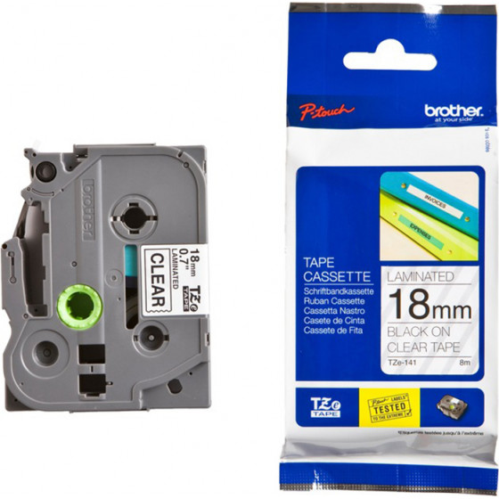 Brother P-Touch Laminated Black On Transparent 8m x 18mm - (TZE141)