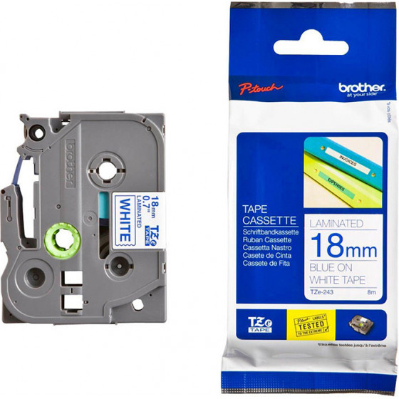 Brother P-Touch Laminated Blue On White 8m x 18mm - (TZE243)