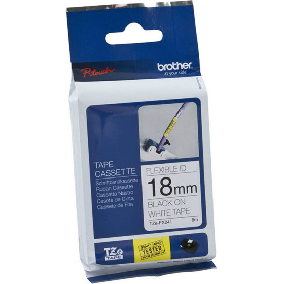 Brother P-Touch Flexible Laminated Black On White 8m x 18mm - (TZEFX241)