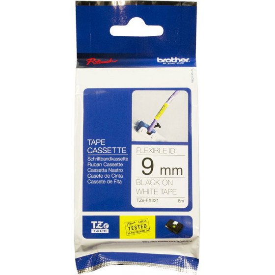 Brother P-Touch Flexible Laminated Black On White 8m x 9mm - (TZEFX221)