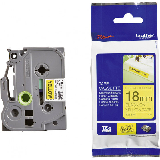 Brother P-Touch Industrial Laminated Black On Yellow 8m x 18mm - (TZES641)
