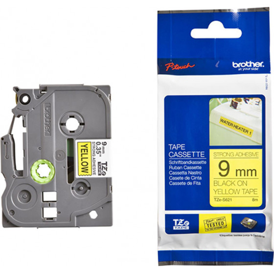 Brother P-Touch Industrial Laminated Black On Yellow 8m x 9mm - (TZES621)