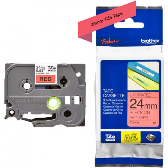 Brother P-Touch Laminated Black On Red 8m x 24mm - (TZE451)