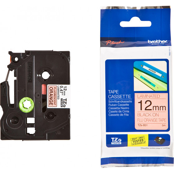 Brother P-Touch Laminated Black On Signal Orange 5m x 12mm - (TZEB31)
