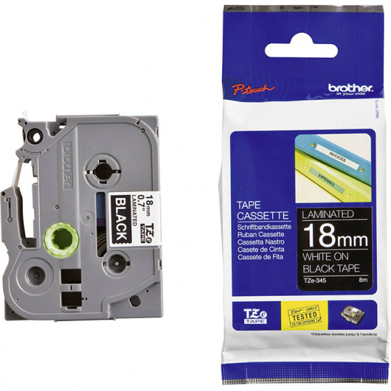 Brother P-Touch Laminated White On Black 8m x 18mm - (TZE345)