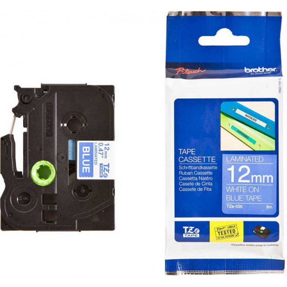 Brother P-Touch Laminated White On Blue 8m x 12mm - (TZE535)