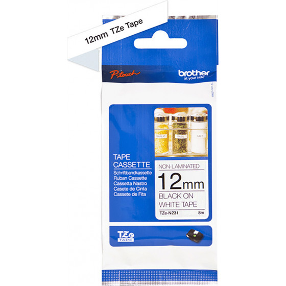 Brother P-Touch Non Laminated Black On White 8m x 12mm - (TZEN231)