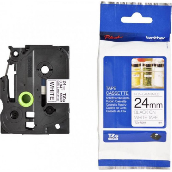 Brother P-Touch Non Laminated Black On White 8m x 24mm - (TZEN251)