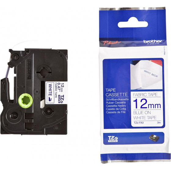 Brother P-Touch Fabric Tape Blue On White 3m x 12mm - (TZEFA3)