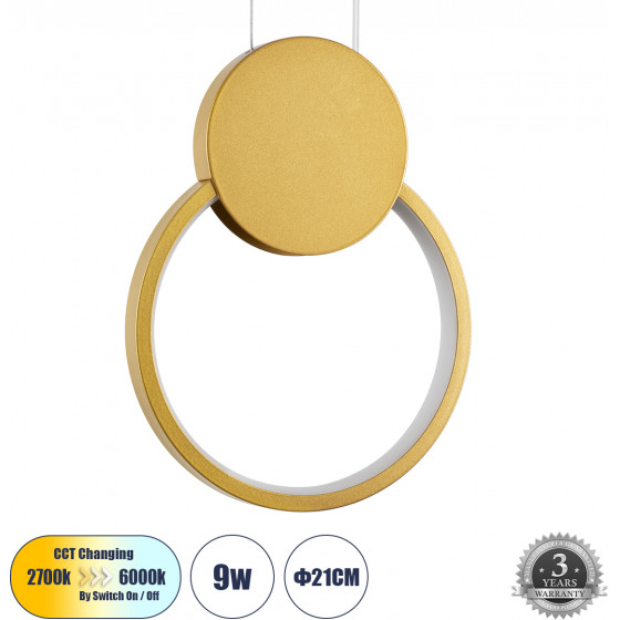 GloboStar Cyclos �������� ��������� ������ Design Led Cct 9W 1080lm 300� Ac 220-240V - �������� �������� ���� �������� On/Off All In One ����� 6000k+������ 4500k+����� 2700k �21 x �2.3 x �26.5cm - ����� �������� - (61075)