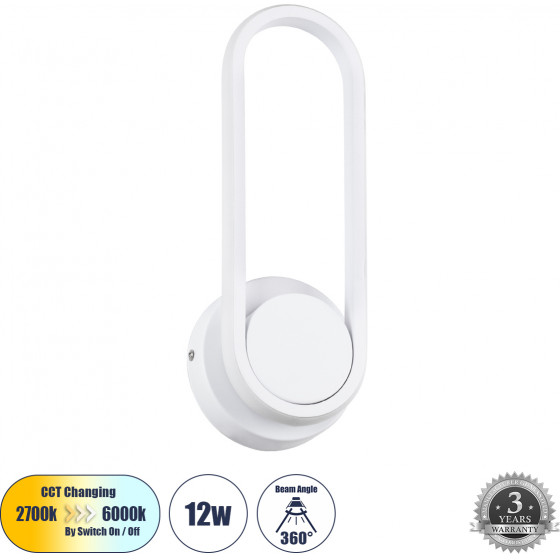 GloboStar Dallas ��������� ������ - ������ Design Led Cct 12W 1440lm 360� Ac 220-240V - �������� �������� ���� �������� On/Off All In One ����� 6000k+������ 4500k+����� 2700k �12 x �6.5 x �32cm - ����� - 3 Years Warranty - (61346)