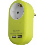 Entac Power Adapter 1 Grounded Socket And 2 Usb (Total 2.1A) Lime - (EPAG-1EE-2USB-L)