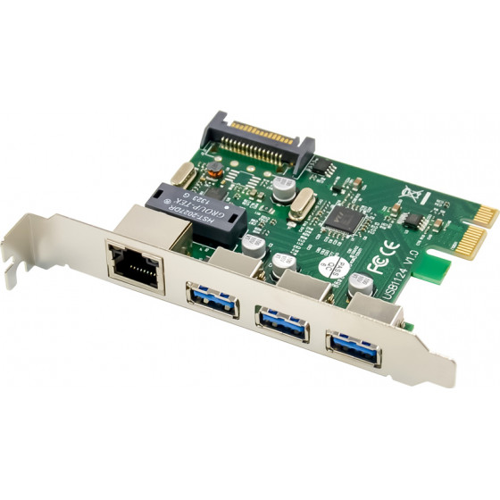 Powertech ����� ��������� Pcie �� Usb 3.0 & Gbe Lan VL805&RTL8153 - (ST642)