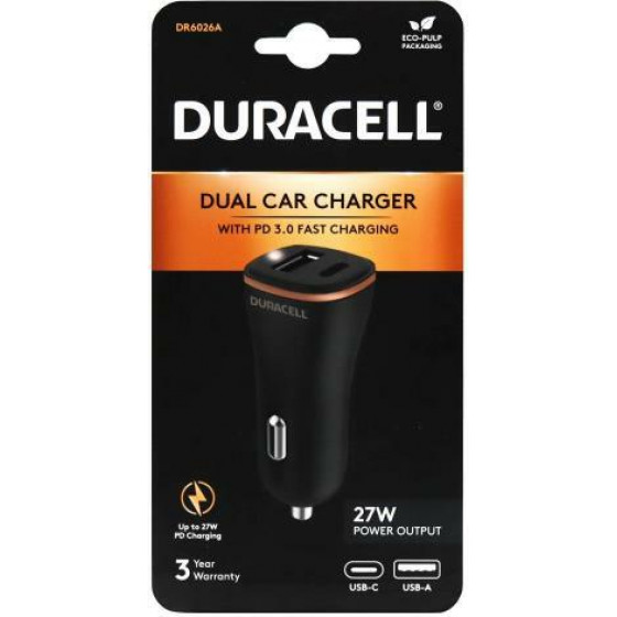 Duracell ��������� ����������� �� ����� Usb A & ����� Usb C Pd 3.0 27W �����-������� - (DR6026A)