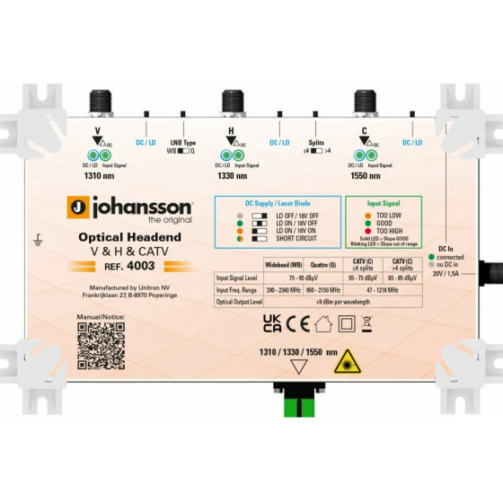 Johansson 4003 - Optical Headend Transmitter 3 Wavelengths