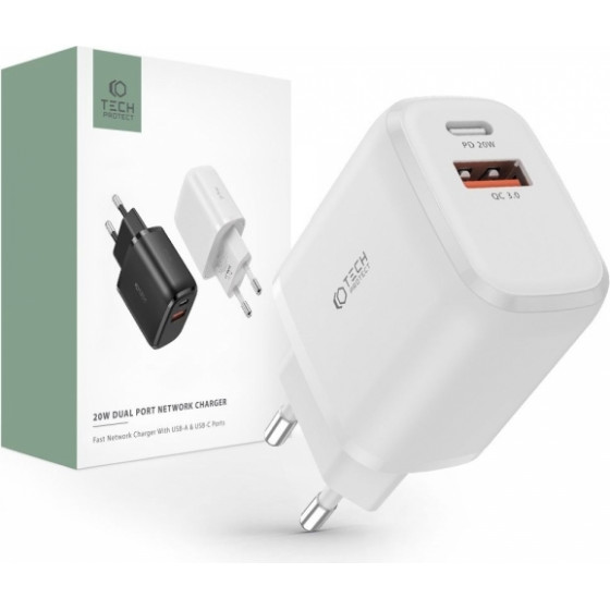 Tech-Protect Travel Charger C20W 2 Port PD20W/QC3.0 White - (TPC20W)