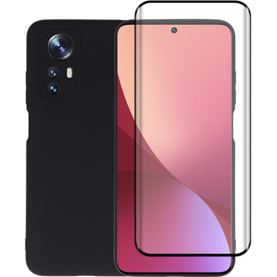 Vivid Set Silicone Matte Case + 3D Curved Tempered Glass Xiaomi 12 Black - (VIMAT225GLASS3DBK)