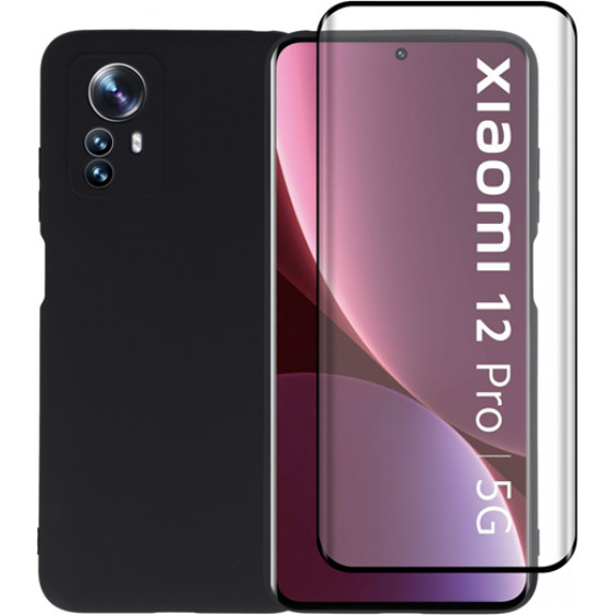 Vivid Set Silicone Matte Case + 3D Curved Tempered Glass Xiaomi 12 Pro Black - (VIMAT226GLASS3DBK)