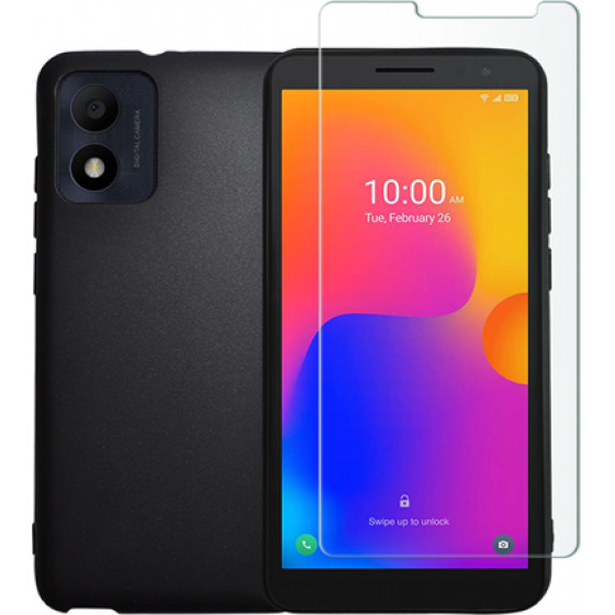 Vivid Set Silicone Matte Case + Tempered Glass Alcatel 1B 2022 Transparent - (VIMAT133BKGLASSTN)