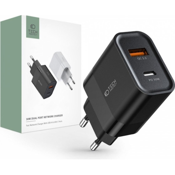 Tech-Protect Travel Charger C30W 2 Port PD30W/QC3.0 Black - (TPC30B)