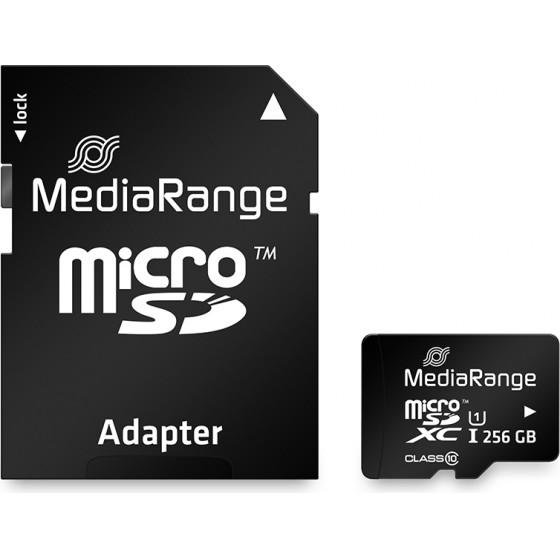 MediaRange microSDXC Memory card, UHS-1 | Class 10, With Sd adapter, 256GB - (MR946)