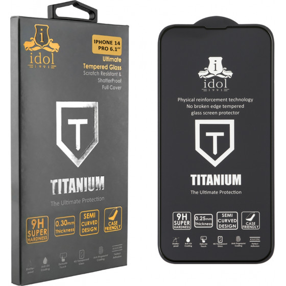 Idol 1991 Tempered Glass Iphone 14 Pro 6.1'' 9H 0.25mm Titanium Semi Curved Full Glue BLACK - (5205308322105)