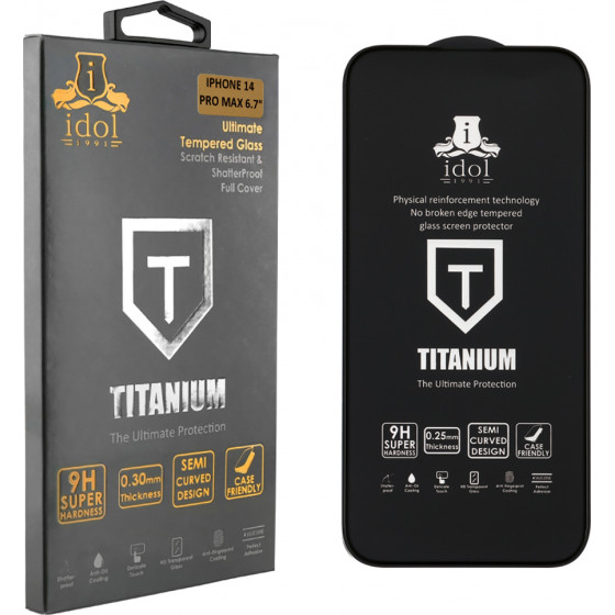 Idol 1991 Tempered Glass Iphone 14 Pro Max 6.7'' 9H 0.25mm Titanium Semi Curved Full Glue BLACK - (5205308322129)