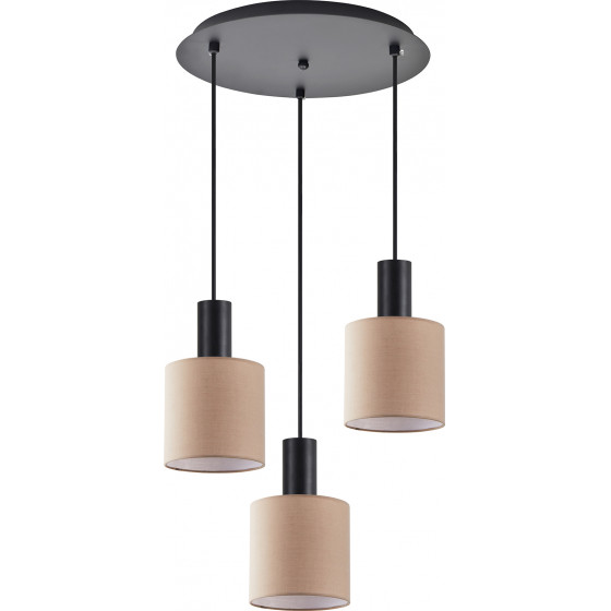Homelighting SE21-BL-4-3BL-SH3 ADEPT TUBE Black Pendant Brown Fabric Shade+ - (77-8523)