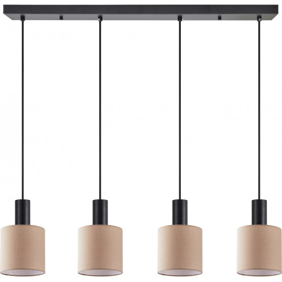 Homelighting SE21-BL-4-4BL-SH3 ADEPT TUBE Black Pendant Brown Fabric Shade+ - (77-8525)