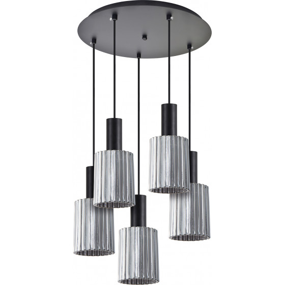 Homelighting SE21-BL-4-5BL-GL1 ADEPT TUBE Black Pendant Smoked Glass+ - (77-8488)