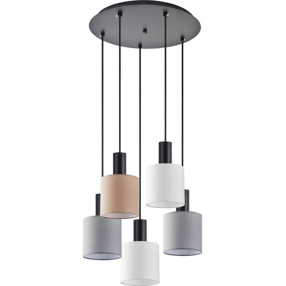 Homelighting SE21-BL-4-5BL-SH123 ADEPT FLEX Black Pendant White, Grey, Brown Fabric Shade+ - (77-8916)