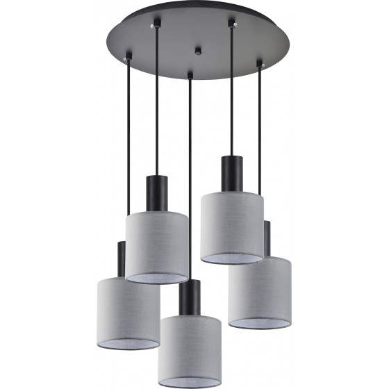 Homelighting SE21-BL-4-5BL-SH2 ADEPT TUBE Black Pendant Grey Fabric Shade+ - (77-8517)