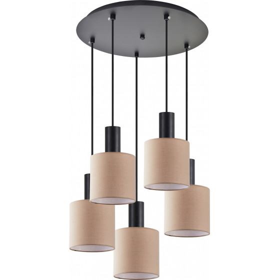 Homelighting SE21-BL-4-5BL-SH3 ADEPT TUBE Black Pendant Brown Fabric Shade+ - (77-8524)