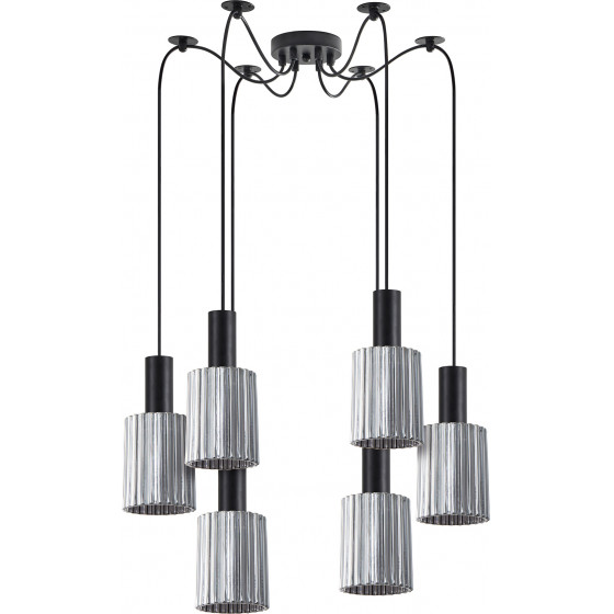 Homelighting SE21-BL-4-BL6-GL1 ADEPT TUBE Black Pendant Smoked Glass+ - (77-8484)