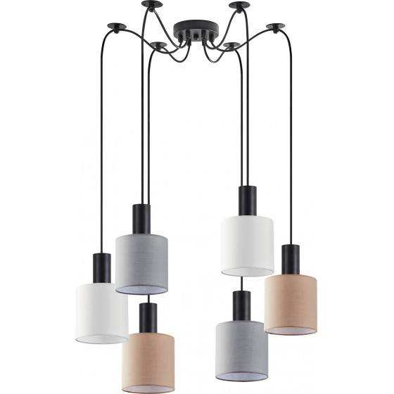 Homelighting SE21-BL-4-BL6-SH12 ADEPT FLEX Black Pendant White, Grey, Brown Fabric Shade+ - (77-8918)