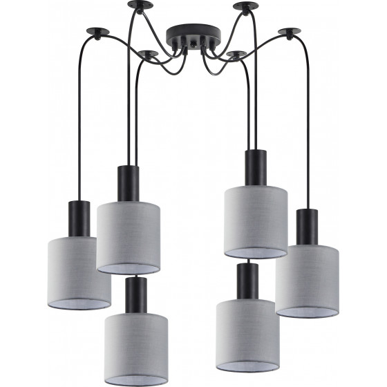 Homelighting SE21-BL-4-BL6-SH2 ADEPT TUBE Black Pendant Grey Fabric Shade+ - (77-8513)