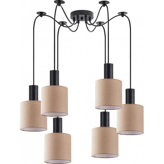 Homelighting SE21-BL-4-BL6-SH3 ADEPT TUBE Black Pendant Brown Fabric Shade+ - (77-8520)