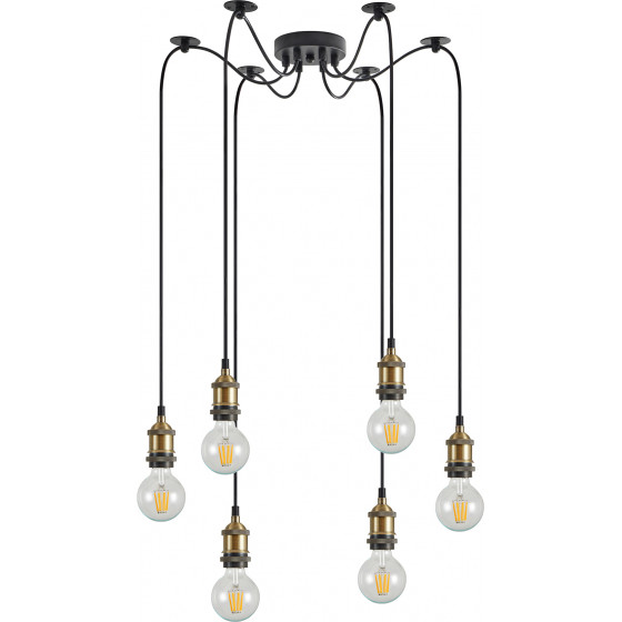 Homelighting SE21-BR-10-BL6 MAGNUM Bronze Metal Pendant with Black Fabric Cable+ - (77-8689)