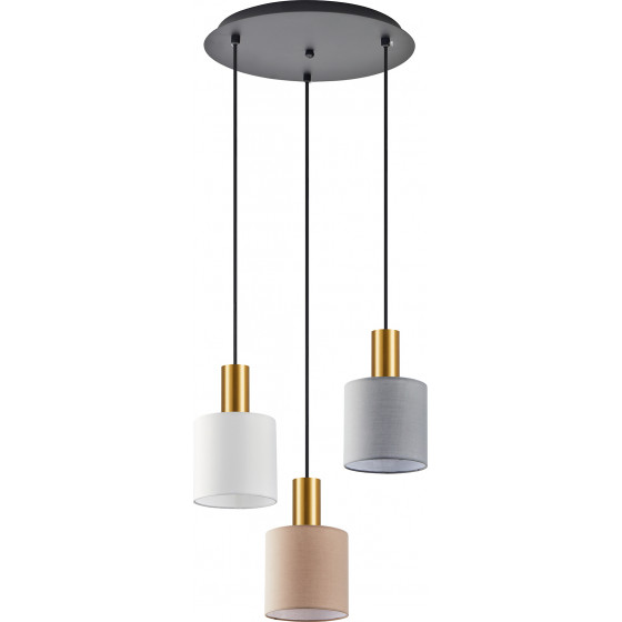 Homelighting SE21-GM-4-3BL-SH123 ADEPT FLEX Gold Matt Pendant White, Grey, Brown Fabric Shade+ - (77-8945)