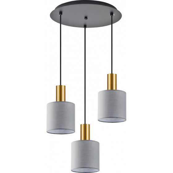 Homelighting SE21-GM-4-3BL-SH2 ADEPT TUBE Gold Matt Pendant Grey Fabric Shade+ - (77-8607)