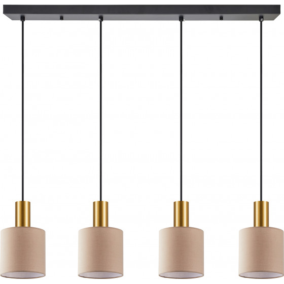 Homelighting SE21-GM-4-4BL-SH3 ADEPT TUBE Gold Matt Pendant Brown Fabric Shade+ - (77-8616)