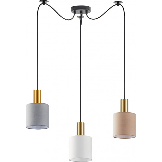 Homelighting SE21-GM-4-BL3-SH12 ADEPT FLEX Gold Matt Pendant White, Grey, Brown Fabric Shade+ - (77-8949)