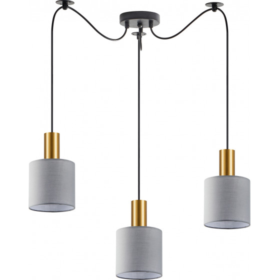Homelighting SE21-GM-4-BL3-SH2 ADEPT TUBE Gold Matt Pendant Grey Fabric Shade+ - (77-8605)
