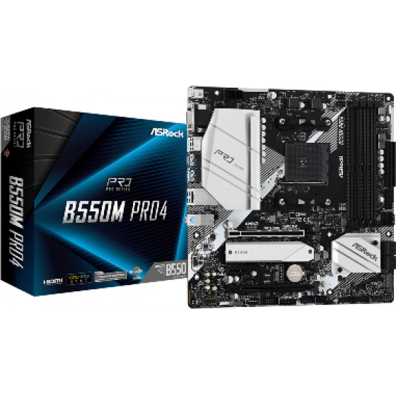 Asrock Mb Socket Amd AM4, Cs Amd B550, 4 Dimm Sockets DDR4, D-SUB/Display PORT/HDMI, Lan GIGABIT, MICRO-ATX, 2YW. - (B550M PRO4)