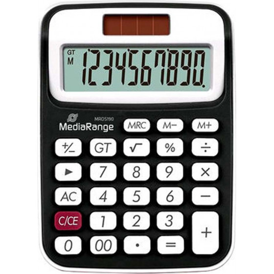 MediaRange Compact calculator with 10-digit LCD, solar and battey-powered, black/white - (MROS190)